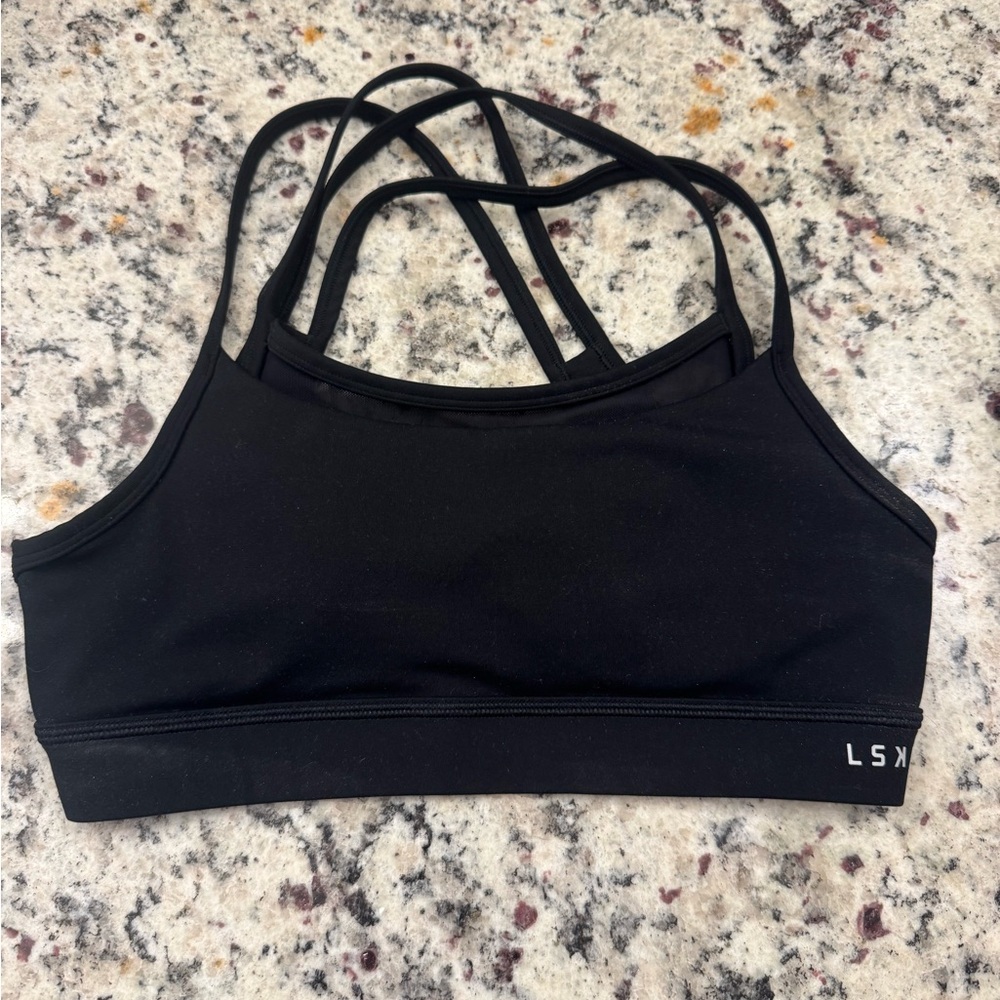 LSKD Genesis Double Layer Black Strappy Sports Bra